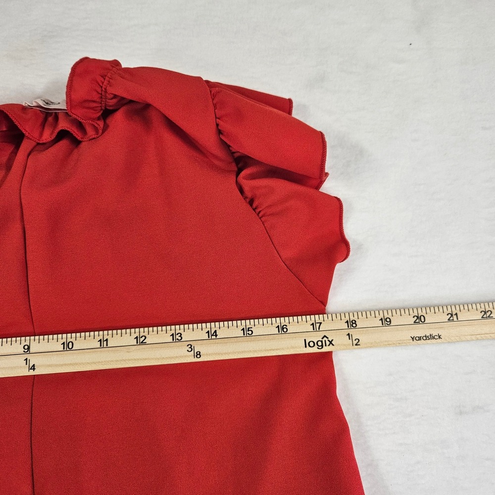 Entro Red Ruffle Neck Flutter Sleeve Tiered Babydoll‎ Mini Dress Womens Small - Picture 6 of 8